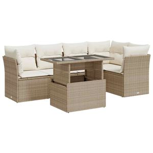 vidaXL 6-delige Loungeset met kussens poly rattan beige