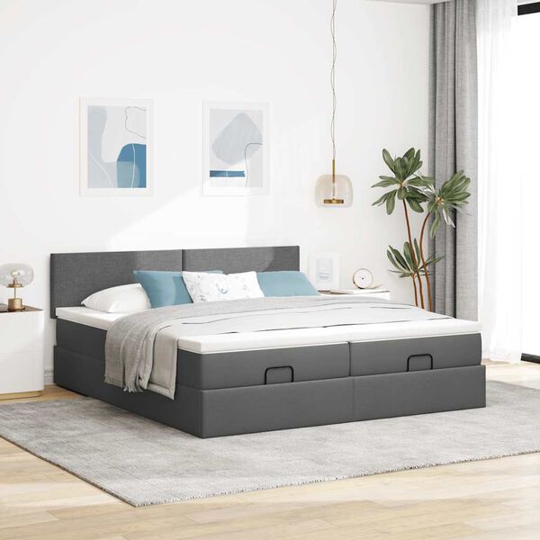 vidaXL Ottoman bed met matrassen en LED's 180x200cm stof donkergrijs