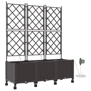 vidaXL Tuin Pot met Irrigatie en Wielen 3 st Bruin 120 x 40 x 148 cm