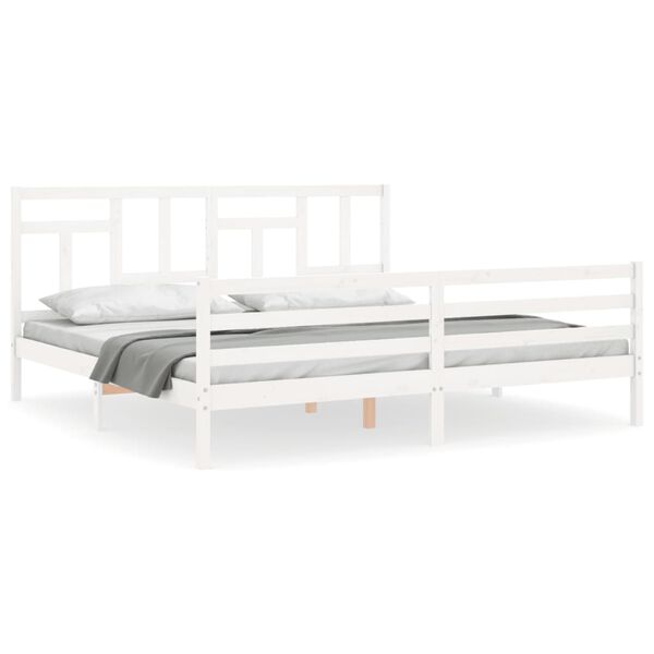 vidaXL Bedframe met hoofdbord massief hout wit 200x200 cm