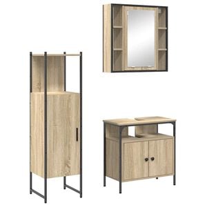 vidaXL Badkamermeubelset met plank met opslag 3 pcs Bruin Bewerkt hout