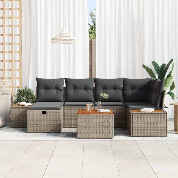 vidaXL Tuin Sofa Set met kussen 7 pcs Grijs 55 x 62 x 69 cm Poly riet
