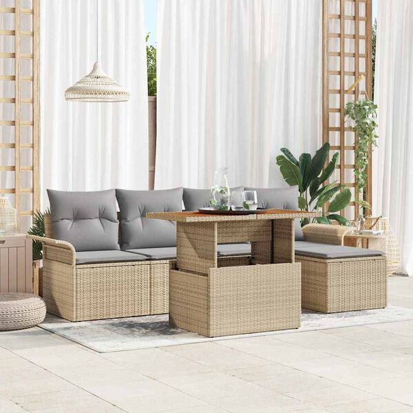 vidaXL Tuin Sofa Set met kussen 6 pcs beige en lichtgrijs