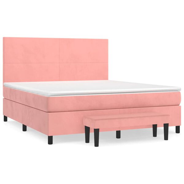 vidaXL Boxspring met matras fluweel roze 180x200 cm
