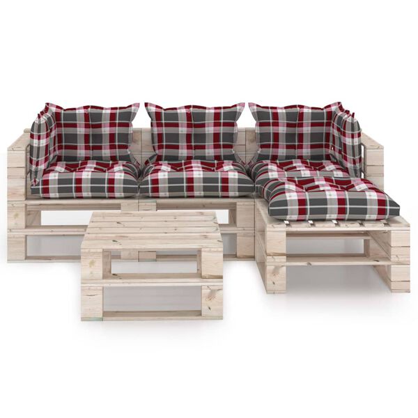 vidaXL 5-delige Loungeset met kussens pallet grenenhout
