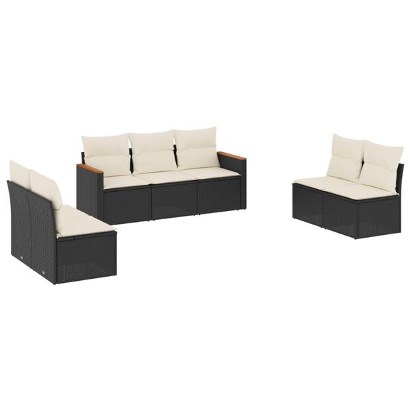 vidaXL 7-delige Loungeset met kussens poly rattan zwart