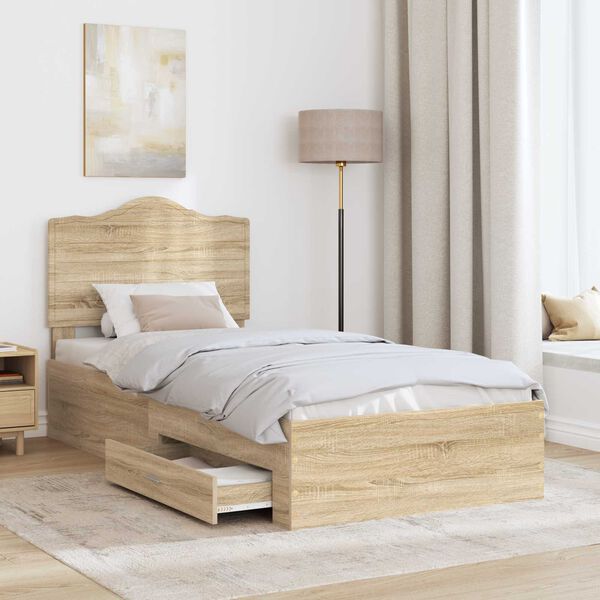 vidaXL Bedframe met hoofdeinde Sonoma Eiken 100 x 200 cm Bewerkt hout