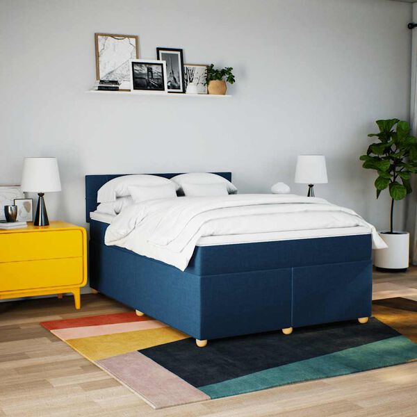 vidaXL Boxspring met matras stof blauw 140x190 cm