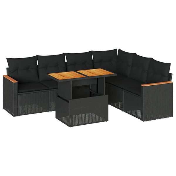 vidaXL 7-delige Loungeset met kussens poly rattan acacia zwart