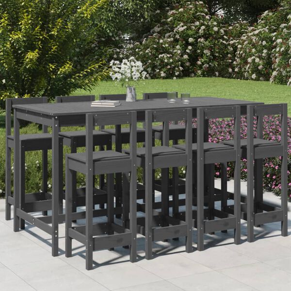 vidaXL 9-delige Tuinbarset massief grenenhout grijs