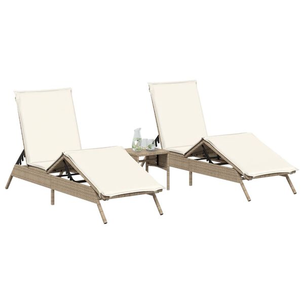 vidaXL Ligstoelen 2 st met tafel poly rattan beige