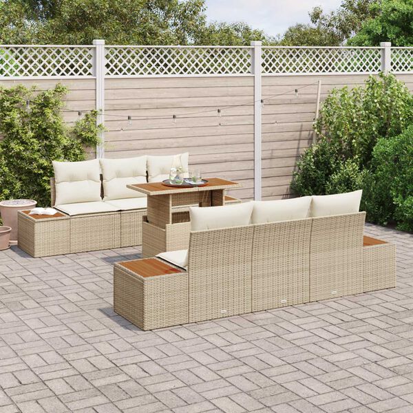 vidaXL Tuin Sofa Set met opslag 7 pcs Beige Poly riet
