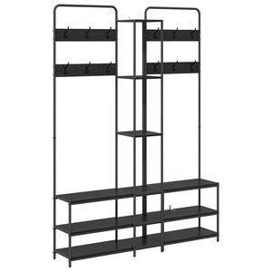 vidaXL Kapstok met schoenenbank Zwart eiken 143 x 30 x 199,5 cm