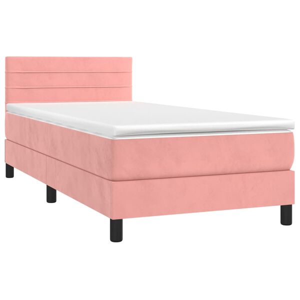 vidaXL Boxspring met matras en LED fluweel roze 100x200 cm