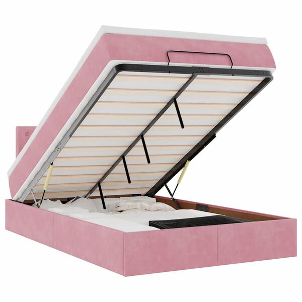 vidaXL Ottoman bed met matras en LED's 120x200cm fluweel roze