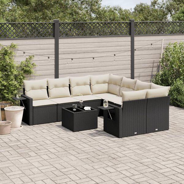 vidaXL 9-delige Loungeset met kussens poly rattan zwart