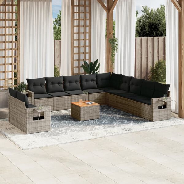 vidaXL 12-delige Loungeset met kussens poly rattan grijs