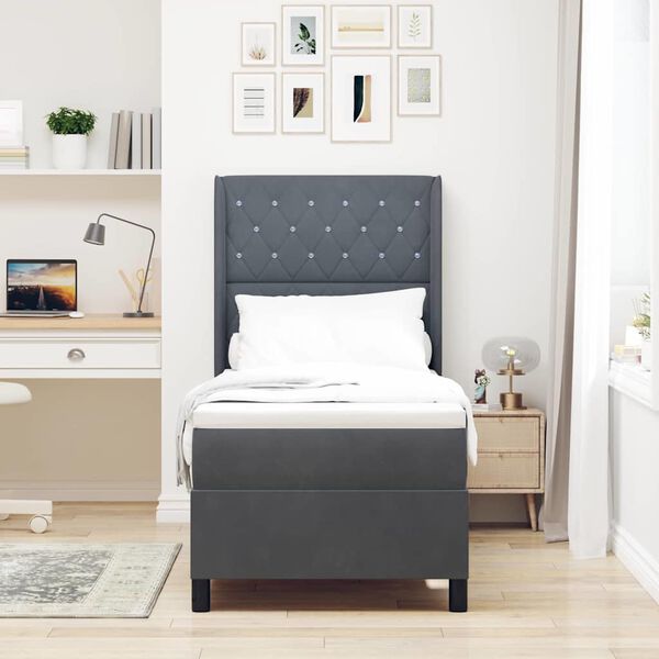 vidaXL LED Boxspring Bed met Matras Donkergrijs 80 x 200 cm Fluweel