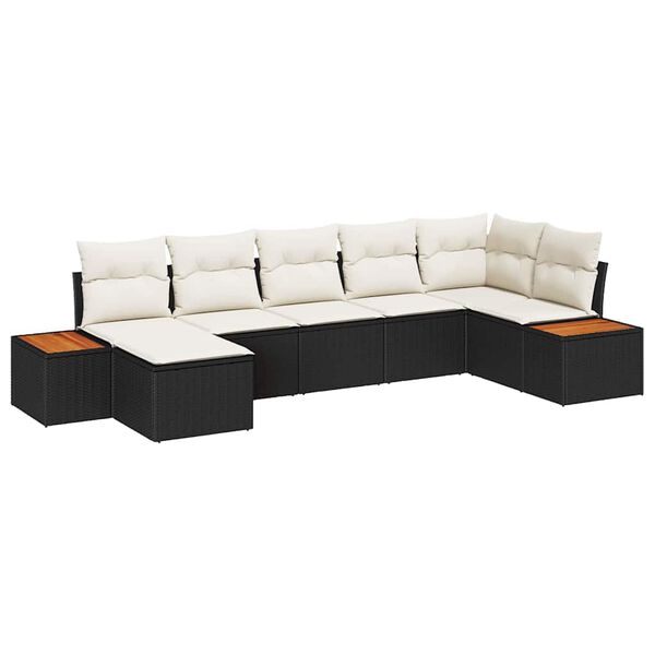 vidaXL Tuin Sofa Set met kussen 7 pcs Zwart en Cr&egrave;me Poly Rattan