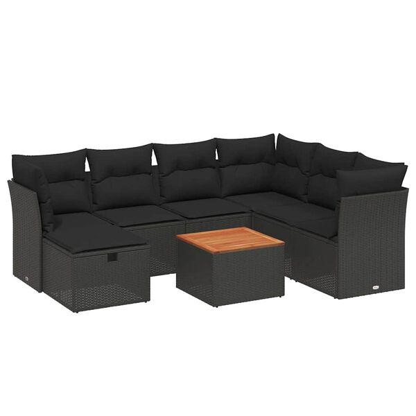 vidaXL 8-delige Loungeset met kussens poly rattan zwart