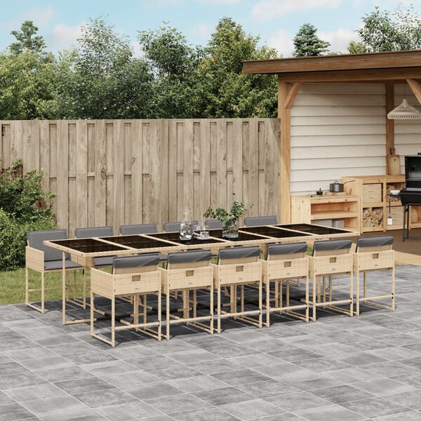 vidaXL 13-delige Tuinset met kussens poly rattan gemengd beige