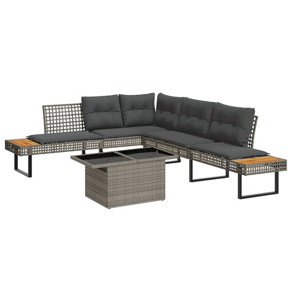 vidaXL 2-delige Loungeset met kussens poly rattan en glas grijs