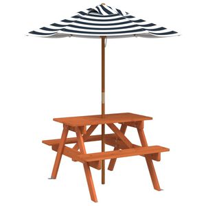vidaXL Picknicktafel voor 4 kinderen met parasol massief vurenhout