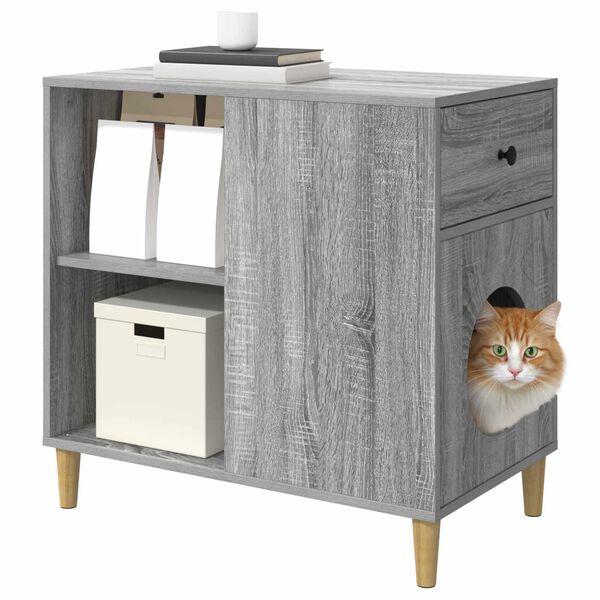 vidaXL Kattenhuis Grijs Sonoma 72 x 42,5 x 70 cm Bewerkt hout