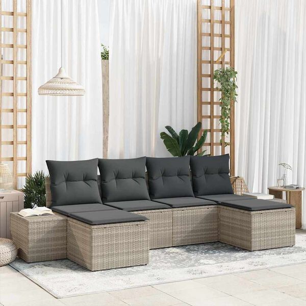 vidaXL Tuin Sofa Set met kussen 4 pcs Lichtgrijs poly rattan