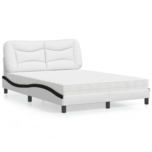 vidaXL Bed met matras "Hvar" kunstleer wit en zwart 140x200 cm