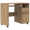 vidaXL Bureau met Wielen Artisan Eiken Bewerkt hout 91 x 50 x 77 cm