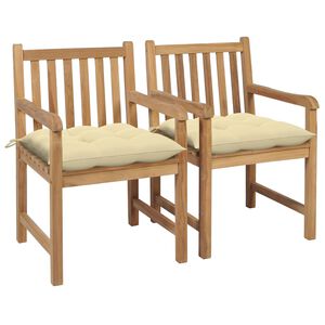 vidaXL Tuinstoelen 2 st met cr&egrave;mewitte kussens massief teakhout