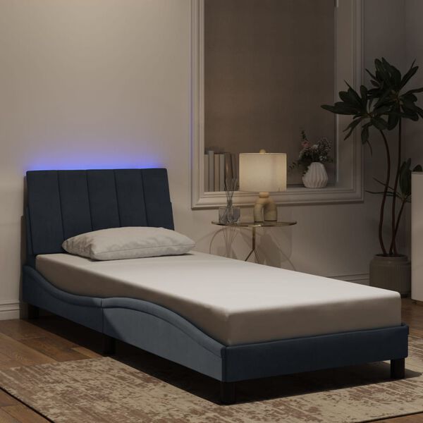 vidaXL Bedframe met LED zonder matras "Hanko" fluweel donkergrijs 90x200 cm