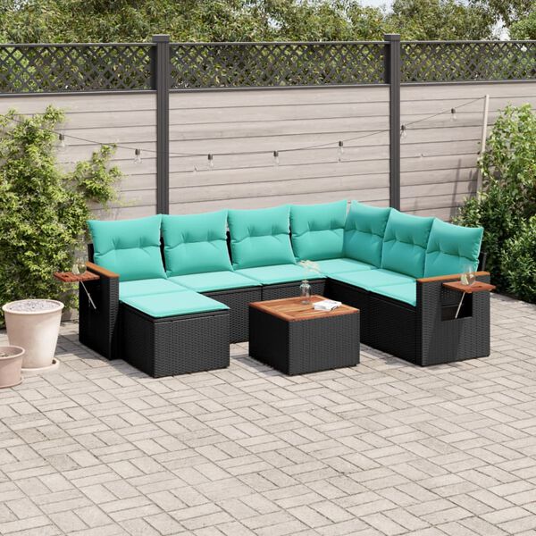 vidaXL 8-delige Loungeset met kussens poly rattan zwart