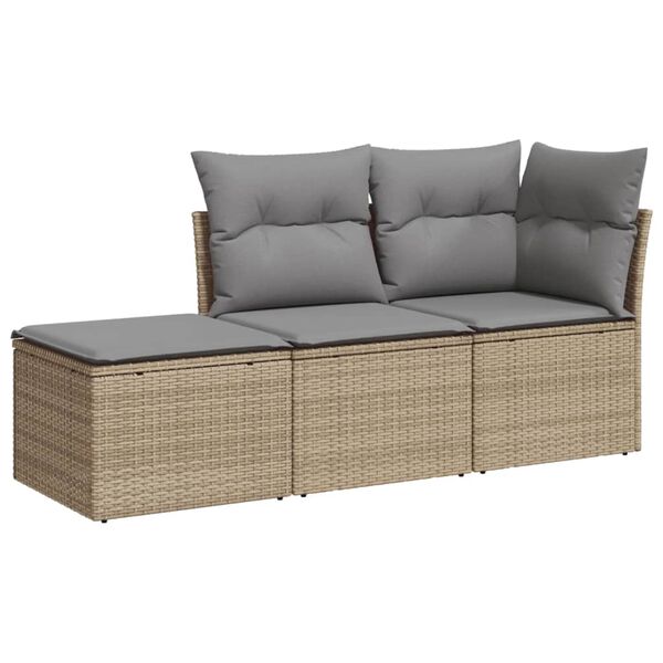 vidaXL 3-delige Loungeset met kussens poly rattan beige