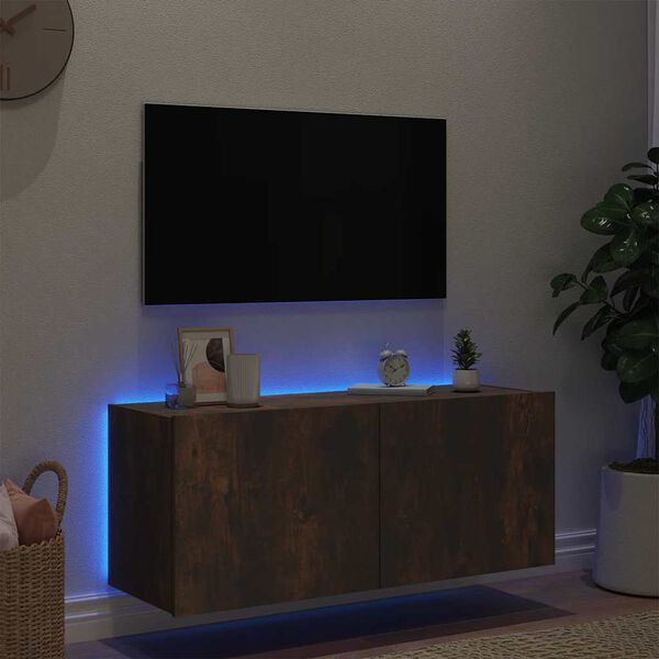 vidaXL Tv-wandmeubel met LED-verlichting 100x35x41 cm gerookt eiken