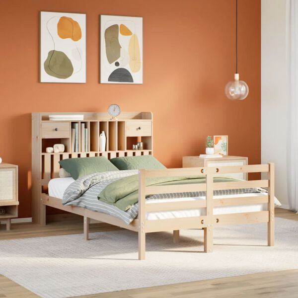 vidaXL Bed met boekenkast zonder matras massief grenenhout 135x190 cm