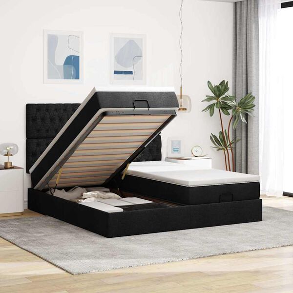 vidaXL Ottoman bed met matrassen en LED's 200x200cm stof zwart