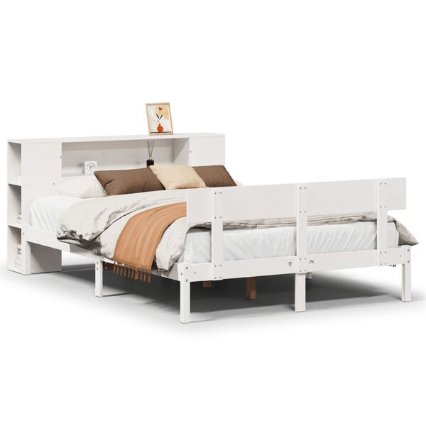 vidaXL Bed met boekenkast zonder matras grenenhout wit 140x200 cm