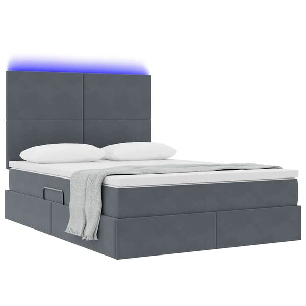 vidaXL Opbergbed met LED met matras Donkergrijs 140 x 200 cm Fluweel