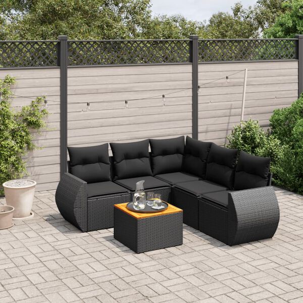 vidaXL 6-delige Loungeset met kussens poly rattan zwart