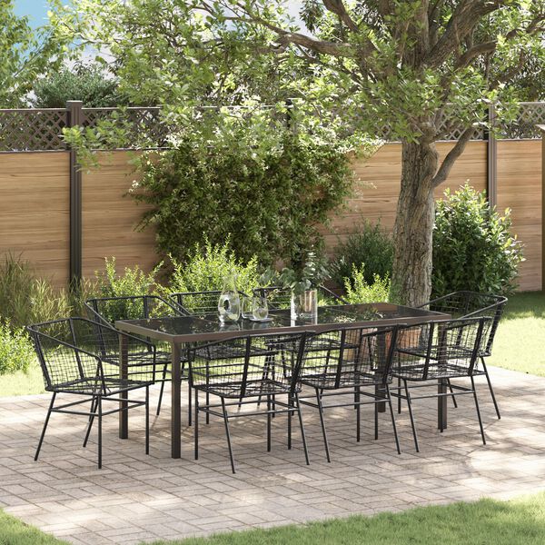 vidaXL Tuin Eetset 9 pcs Zwart poly rattan
