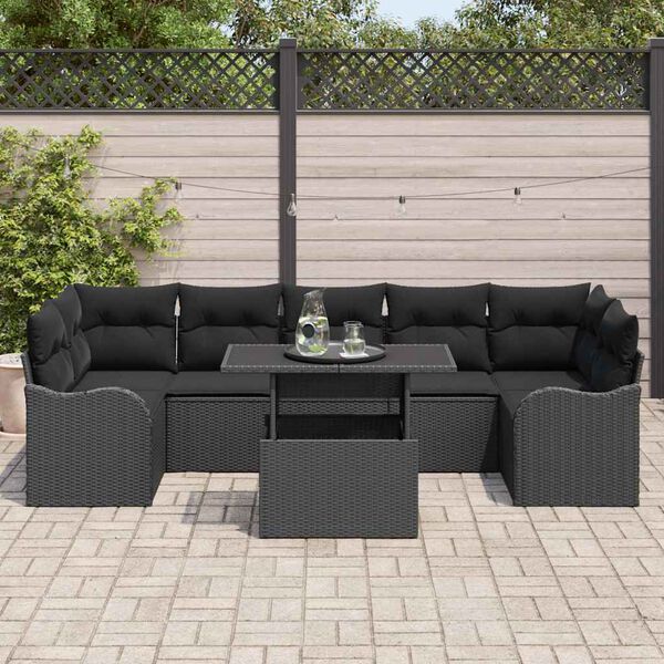 vidaXL Tuin Sofa Set met kussen 8 pcs Zwart poly rattan