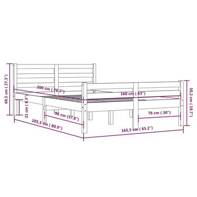 vidaXL Bedframe massief hout honingbruin 160x200 cm