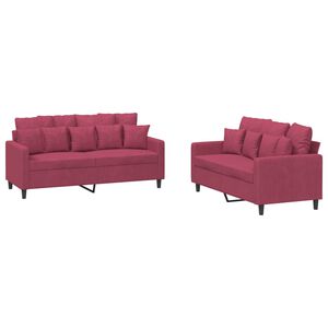 vidaXL 2-delige Loungeset met kussens fluweel wijnrood