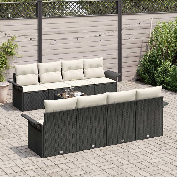 vidaXL Tuin Sofa Set met kussen 9 pcs Zwart en Cr&egrave;me poly rattan