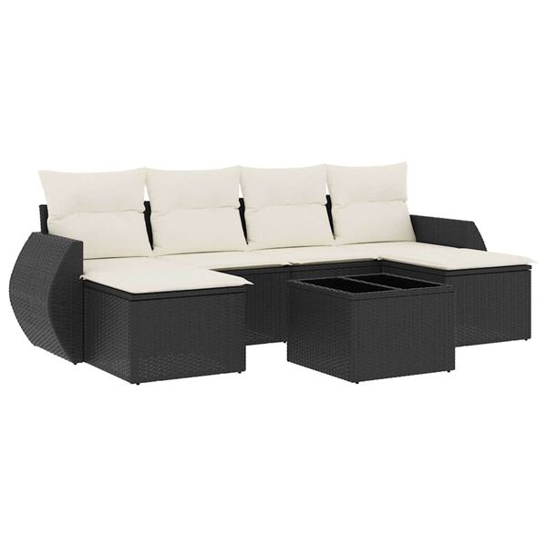 vidaXL 7-delige Loungeset met kussens poly rattan zwart