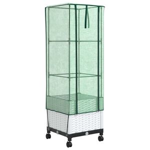 vidaXL Tuinplantenbak met Kasbedekking en Wielen Wit 40 x 40 x 145 cm