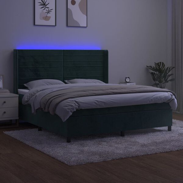 vidaXL Boxspring met matras en LED fluweel donkergroen 180x200 cm