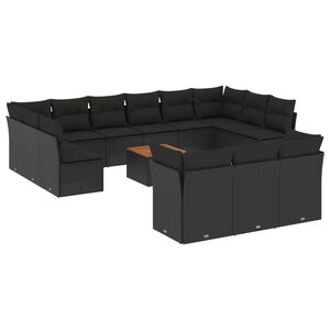 vidaXL 14-delige Loungeset met kussens poly rattan zwart